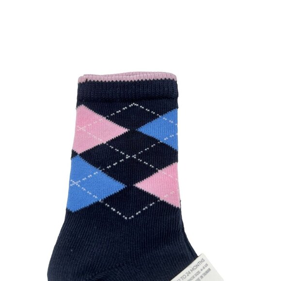NWT Janie And Jack Argyle Socks Boys Sz 12-24 Months Navy Blue Knit Cotton Blend - Picture 3 of 6